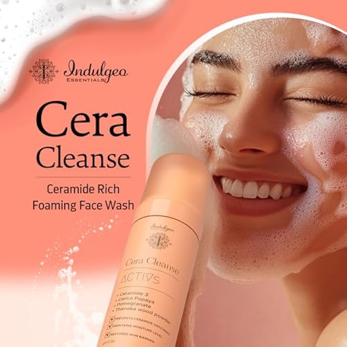Indulgeo ESSENTIALS CERA CLEANSE - CERAMIDE FOAMING FACE WASH, 150ML - FOR ALL SKIN TYPES | 100% ORGANIC, HAND MADE CERAMIDE FACE WASH - Image 2